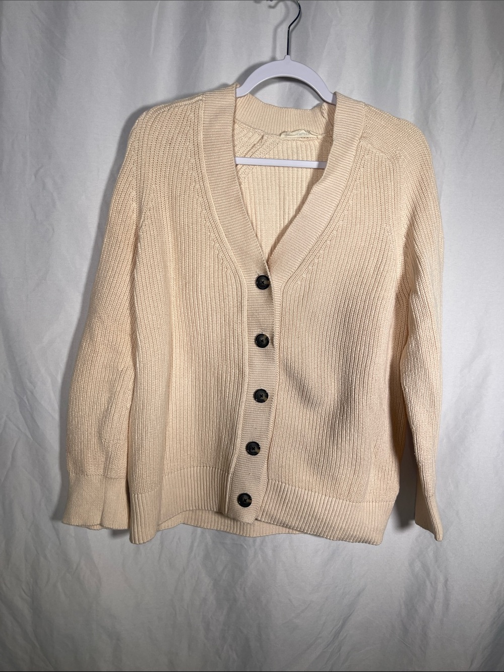 EVERLANE WOMENS CREAM COTTON RIBBED CARDIGAN SWEATER SMALL